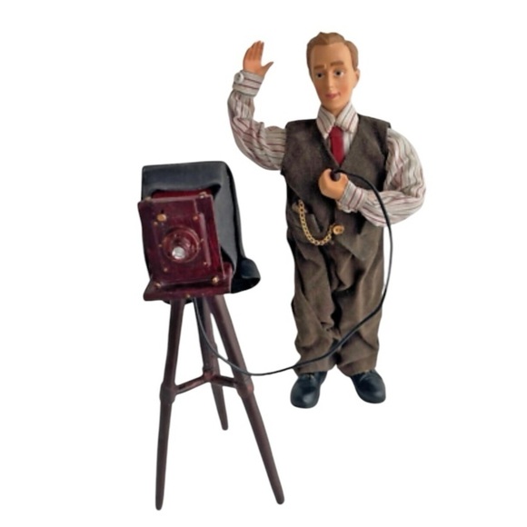 Vintage Cameraman Figurine Film Camera Man Tripod Village Decor Photography